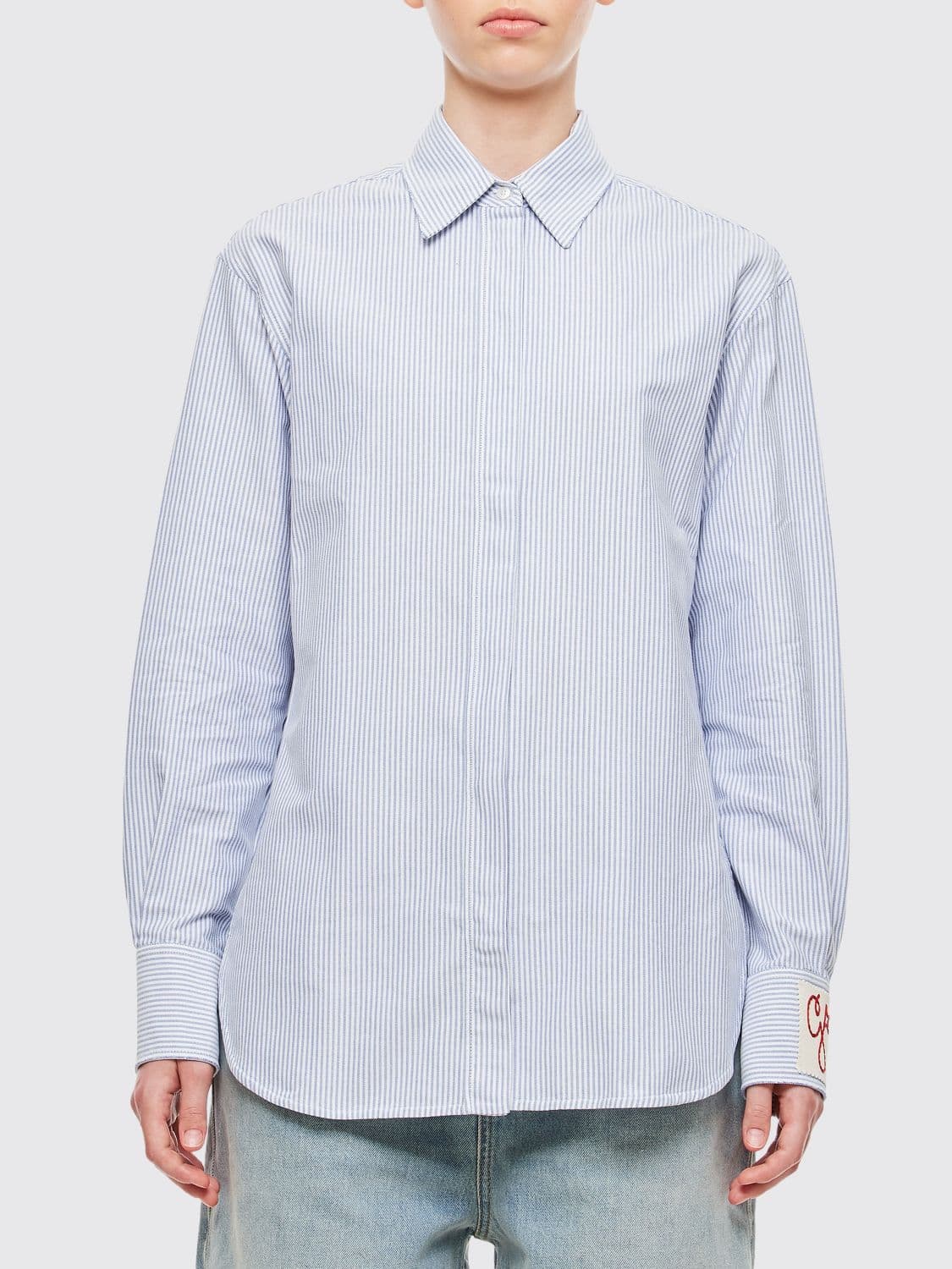 Golden Goose Long-Sleeved Striped Cotton Shirt with Concealed Placket