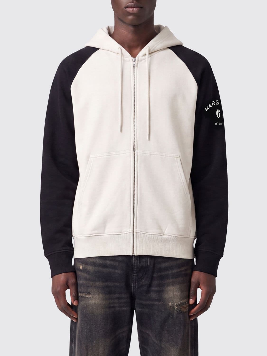 Mm6 Maison Margiela Bicolour Cotton Zip-Up Hoodie