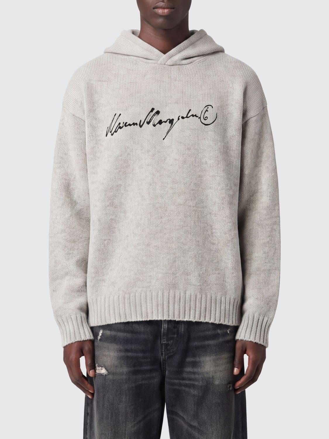 Mm6 Maison Margiela Knitted Hoodie in Wool Blend with Logo