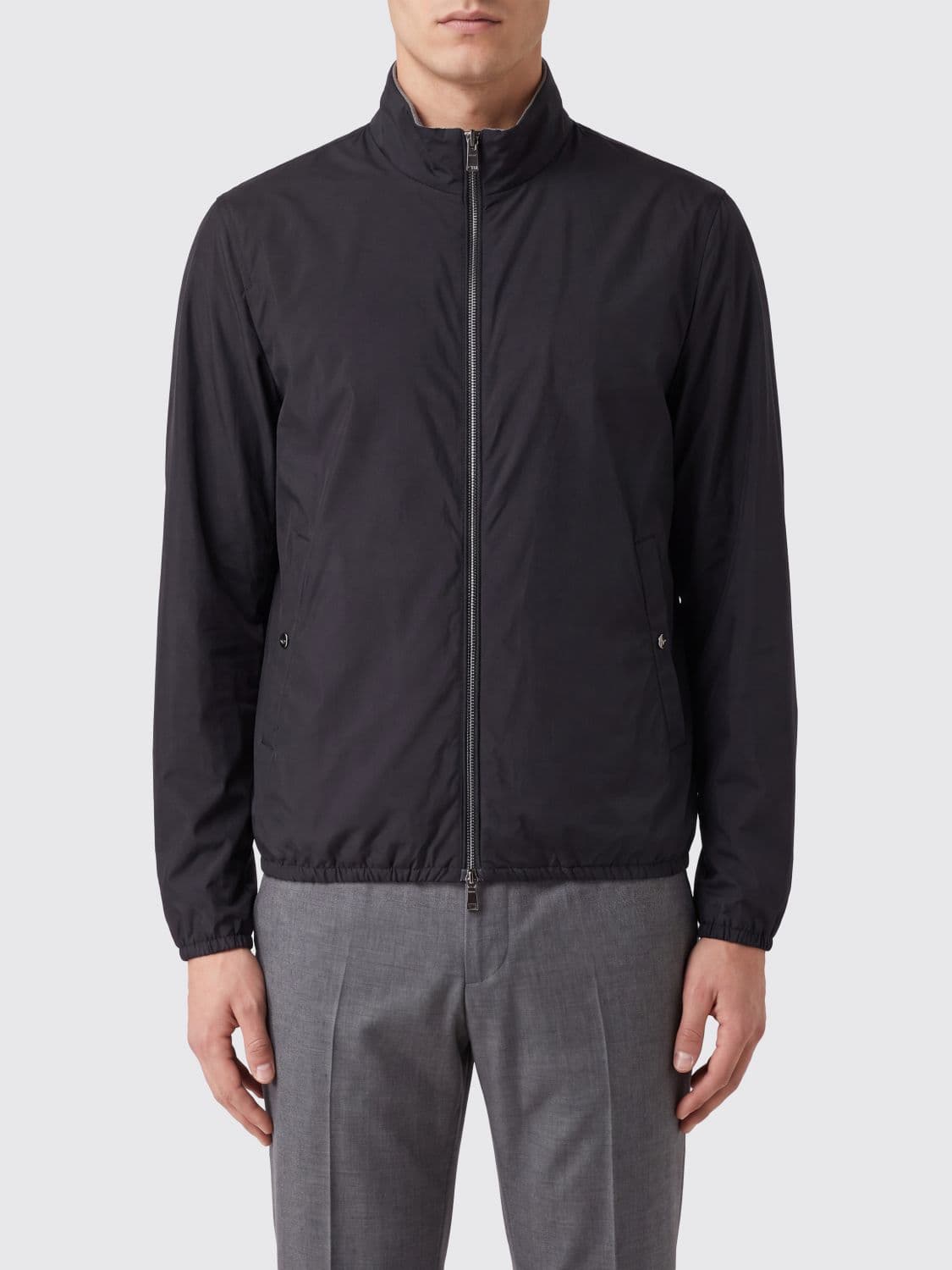 Herno High Neck Nylon Bomber Jacket with Zip Closure