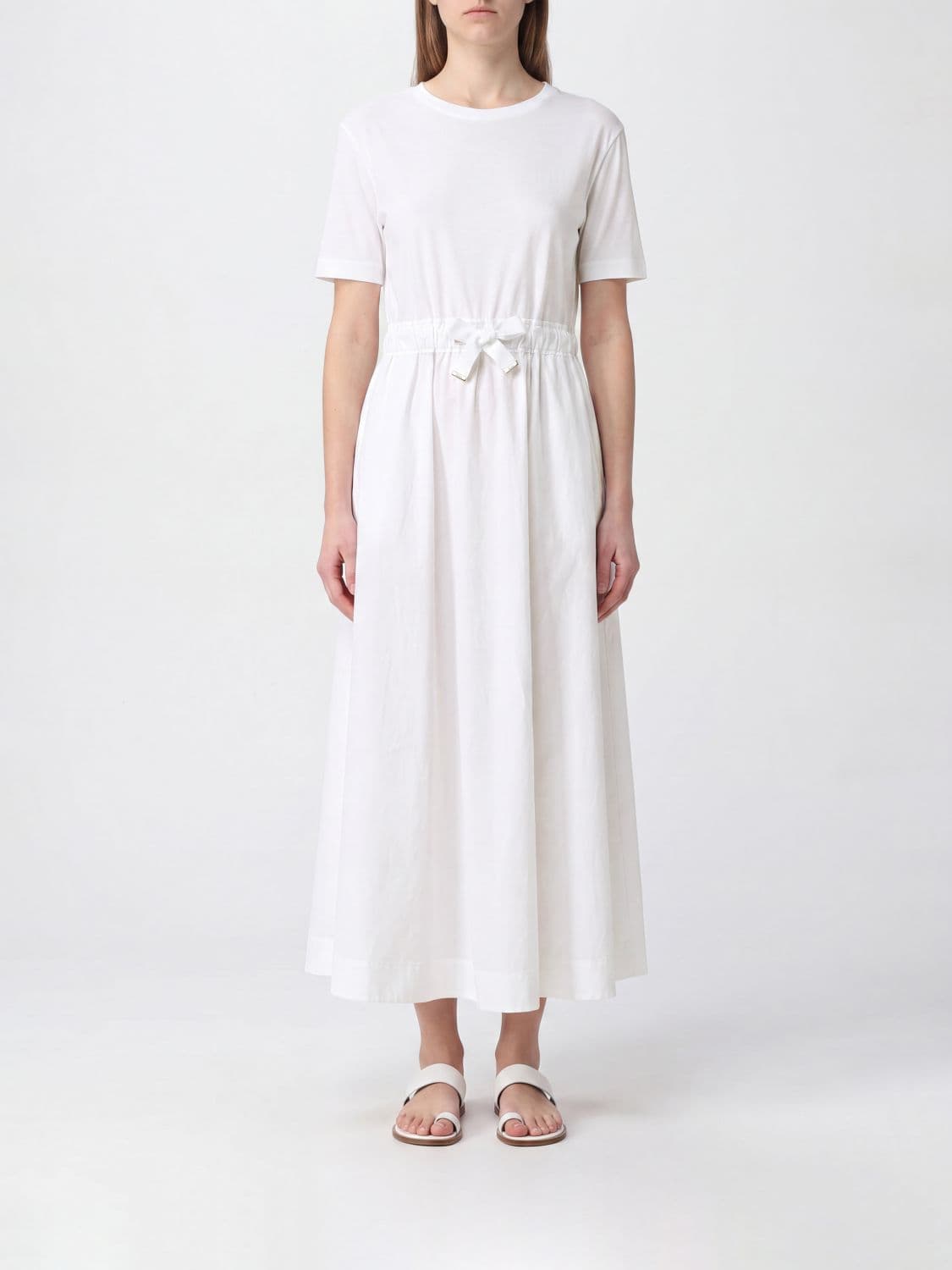Herno A-Line Taffeta Midi Dress with Drawstring Waist