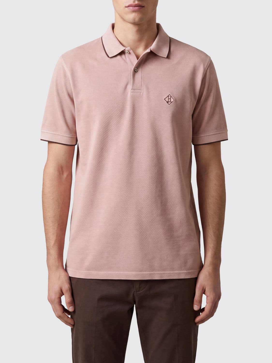 Herno Slim Fit Short-Sleeve Cotton Polo Shirt with Ribbed Collar