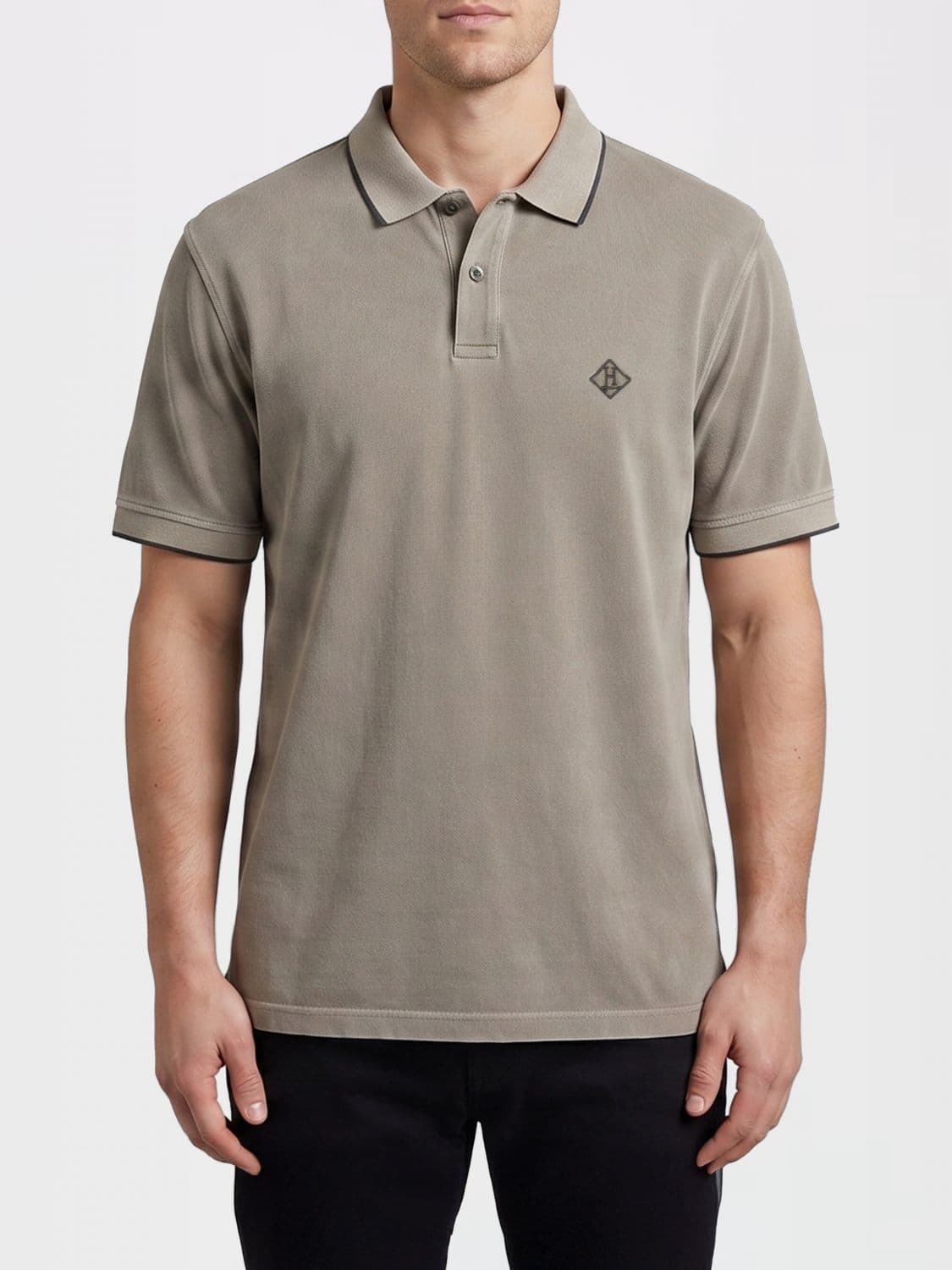 Herno Slim Fit Short-Sleeve Cotton Polo Shirt with Ribbed Collar