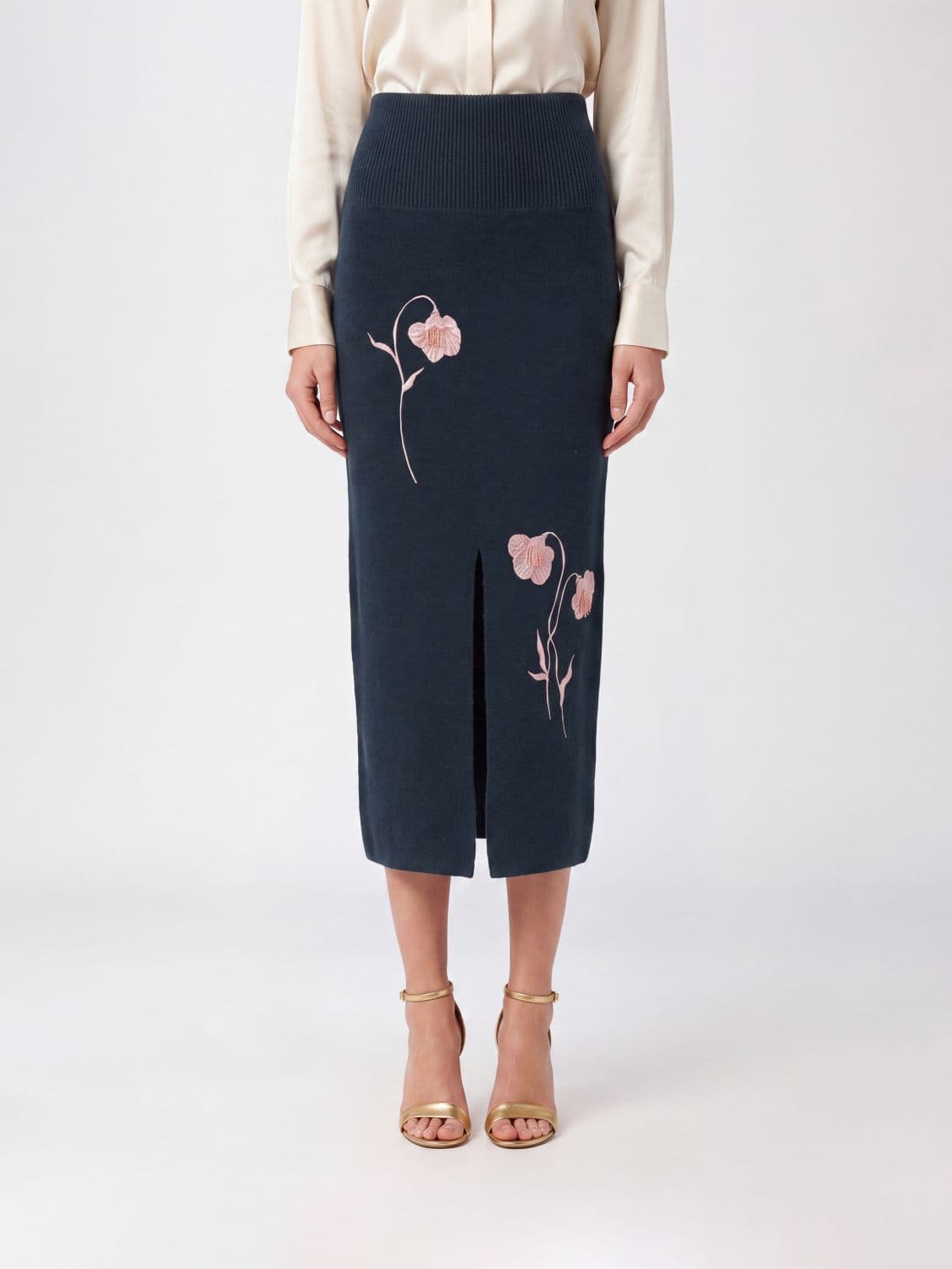 Erdem Floral Wool Blend Knit Midi Pencil Skirt