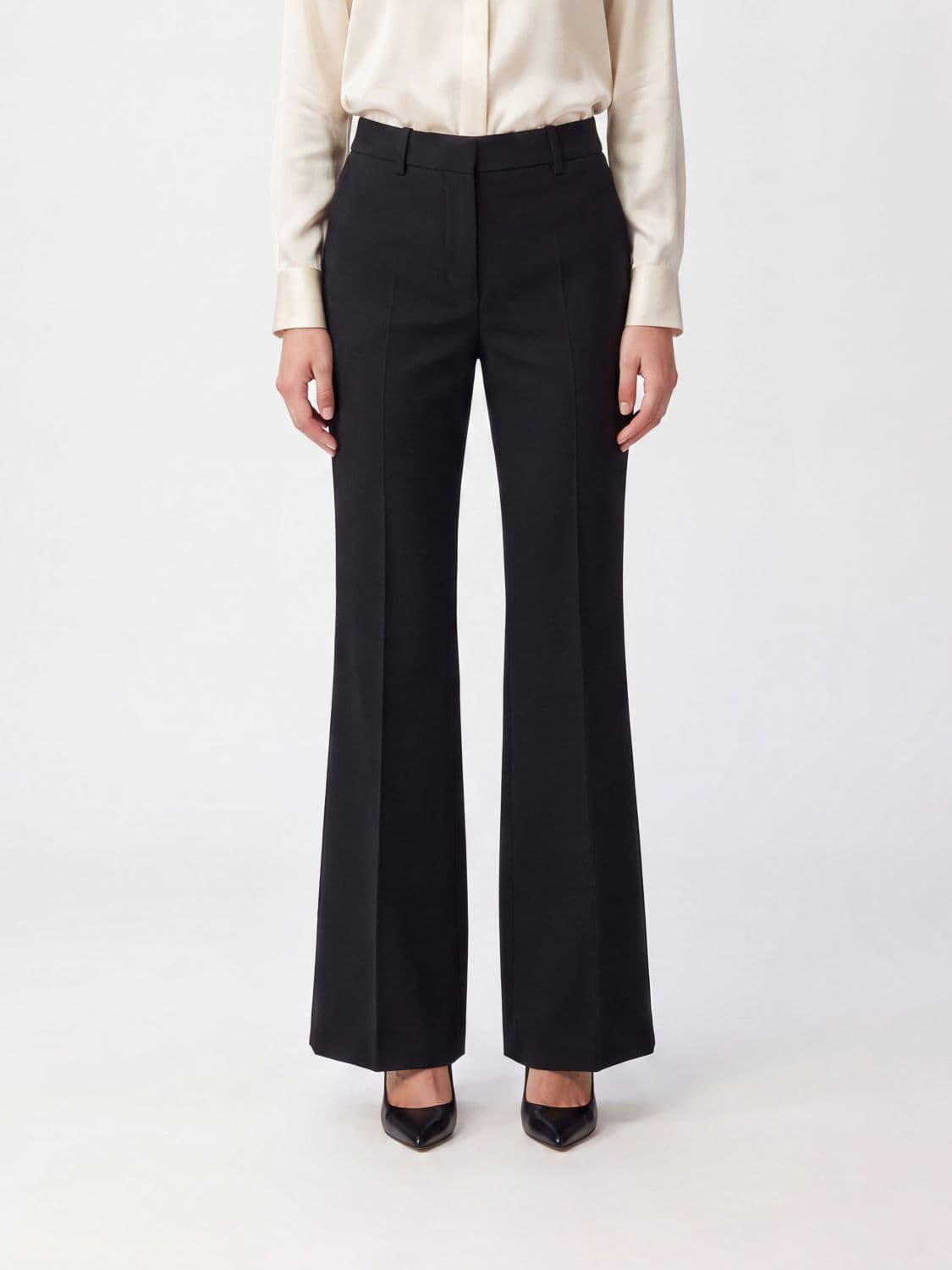 Sportmax High-Waisted Flared Virgin Wool Trousers with Concealed Fastening