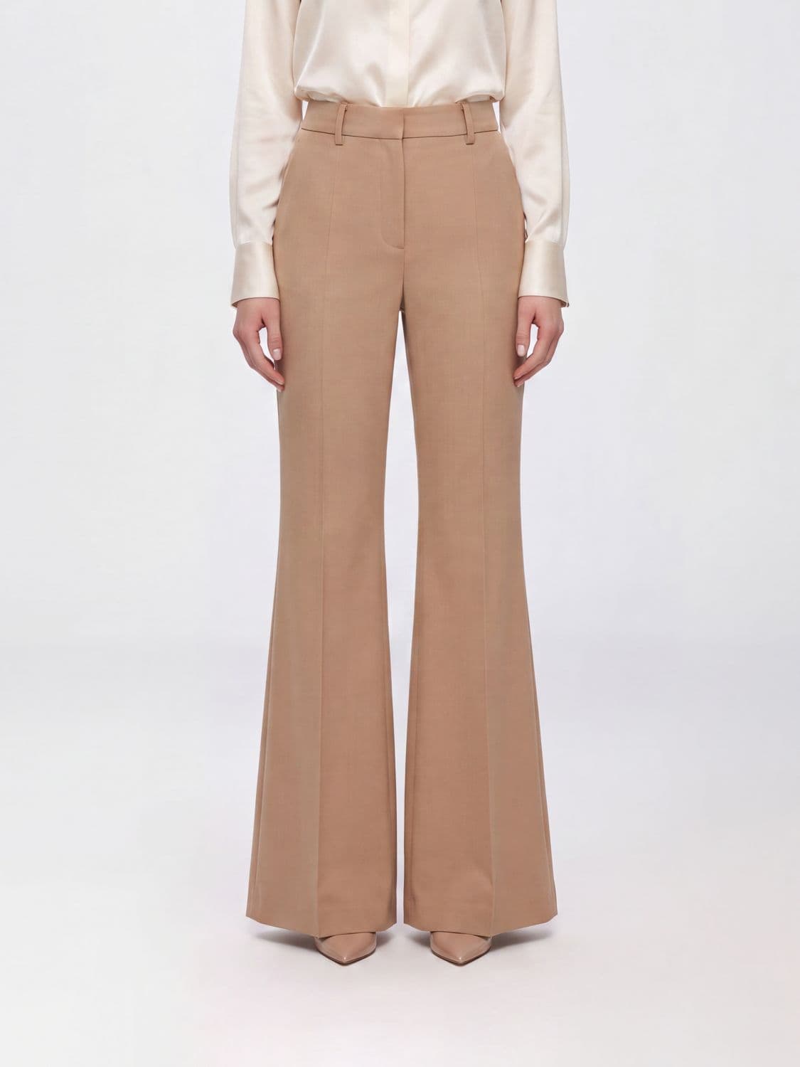 Sportmax High-Waisted Flared Virgin Wool Trousers with Concealed Fastening