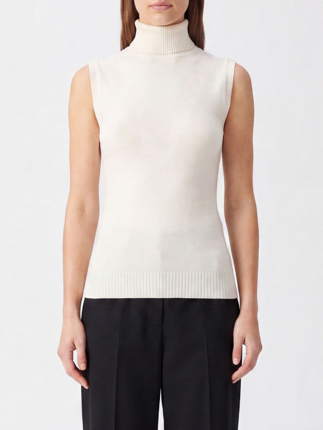 Sportmax Sleeveless Slim-Fit Virgin Wool Roll Neck Top