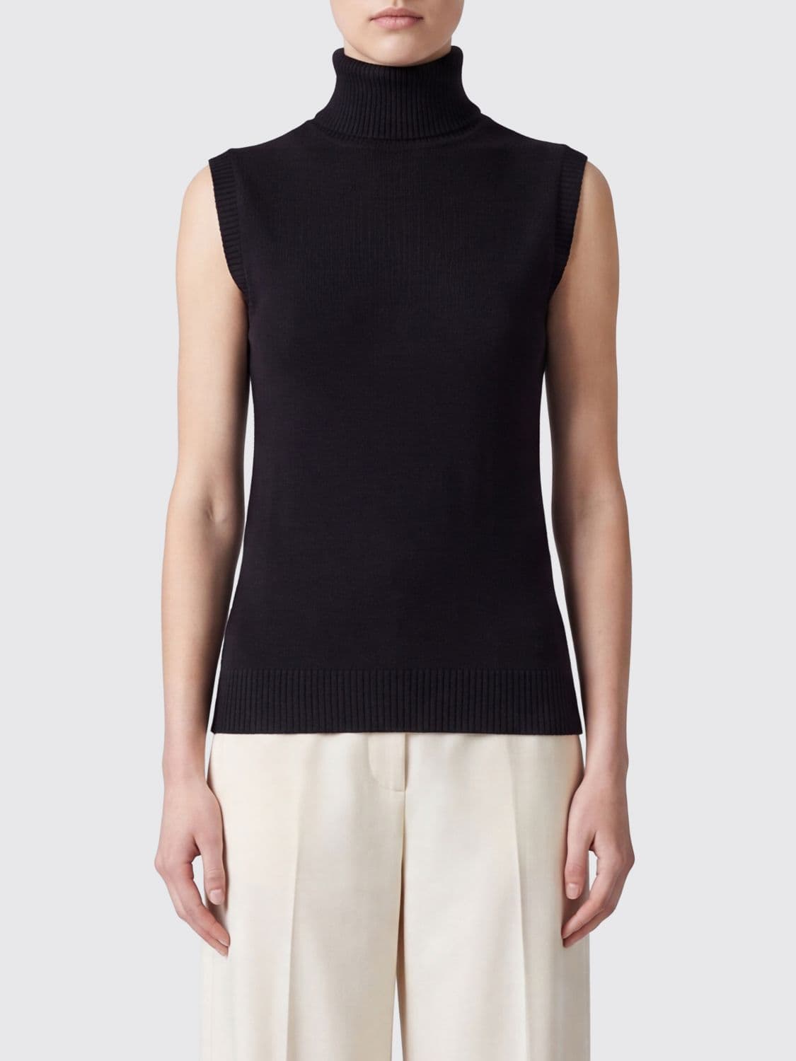 Sportmax Sleeveless Slim-Fit Virgin Wool Roll Neck Top