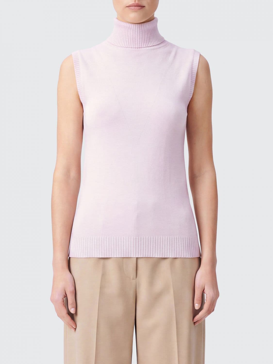 Sportmax Sleeveless Slim-Fit Virgin Wool Roll Neck Top