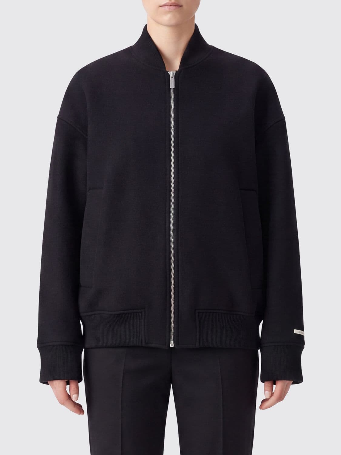 Sportmax Cropped Pure Virgin Wool Bomber Jacket with Contrast Logo