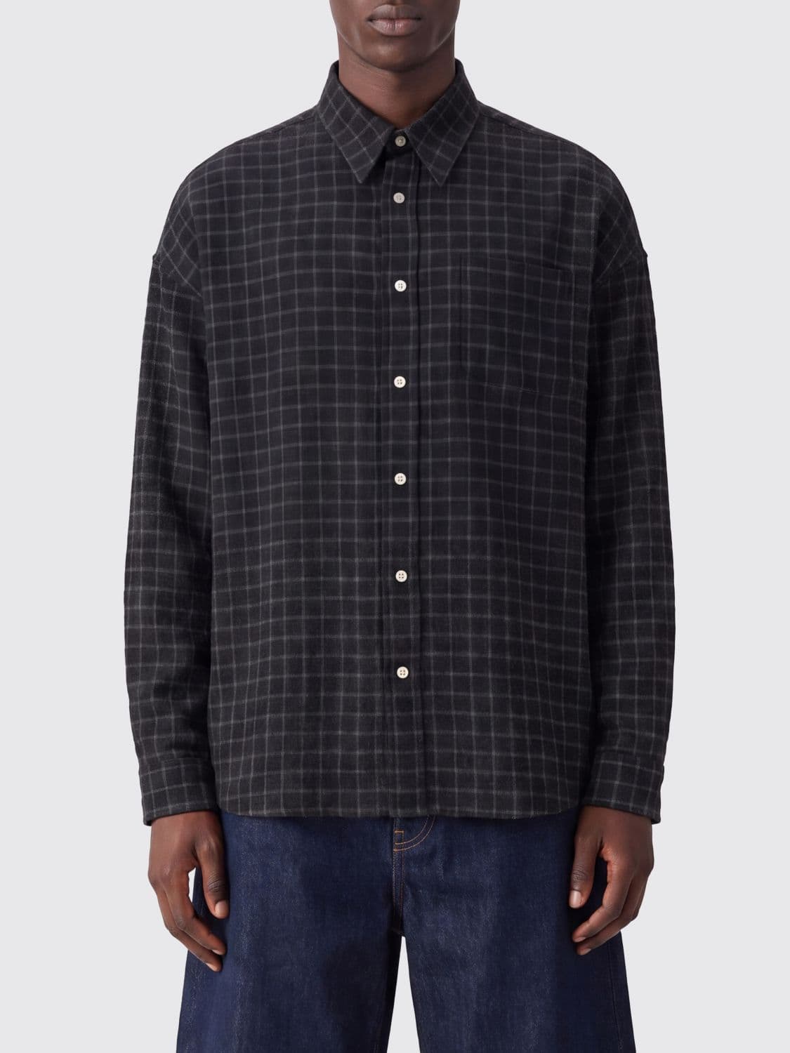 Sunflower Relaxed Fit Check Shirt in Cotton Blend with French Collar