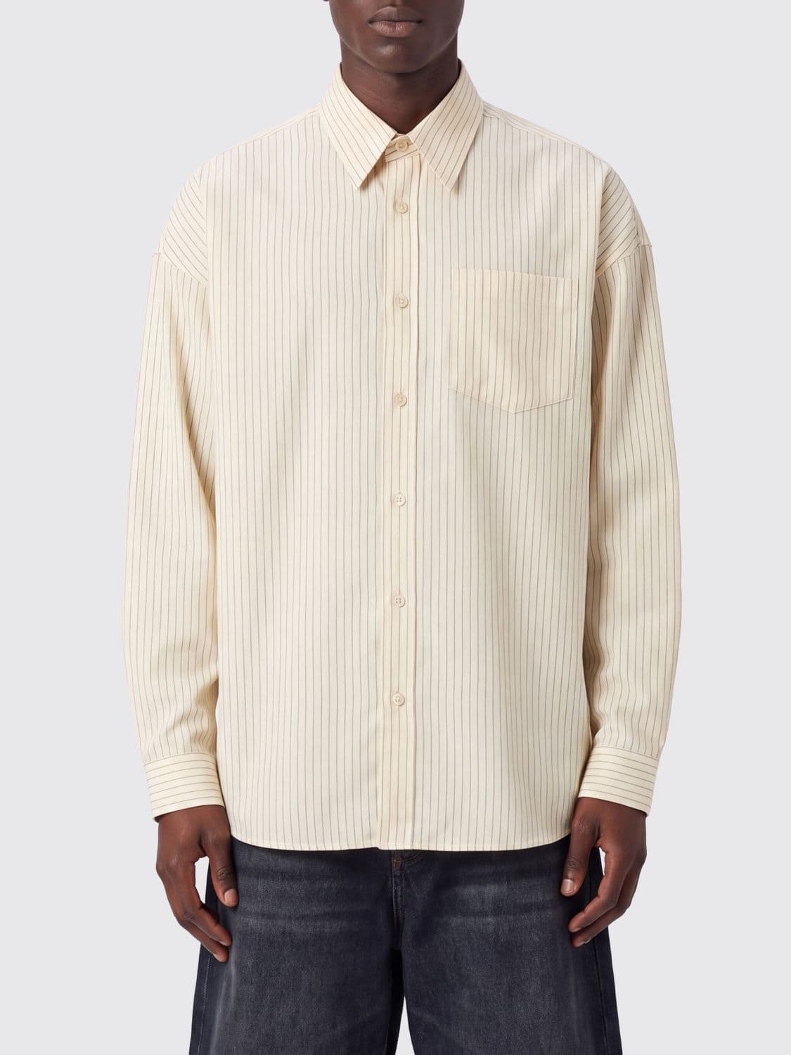 Sunflower Relaxed Fit Striped Tencel Shirt with Patch Pocket