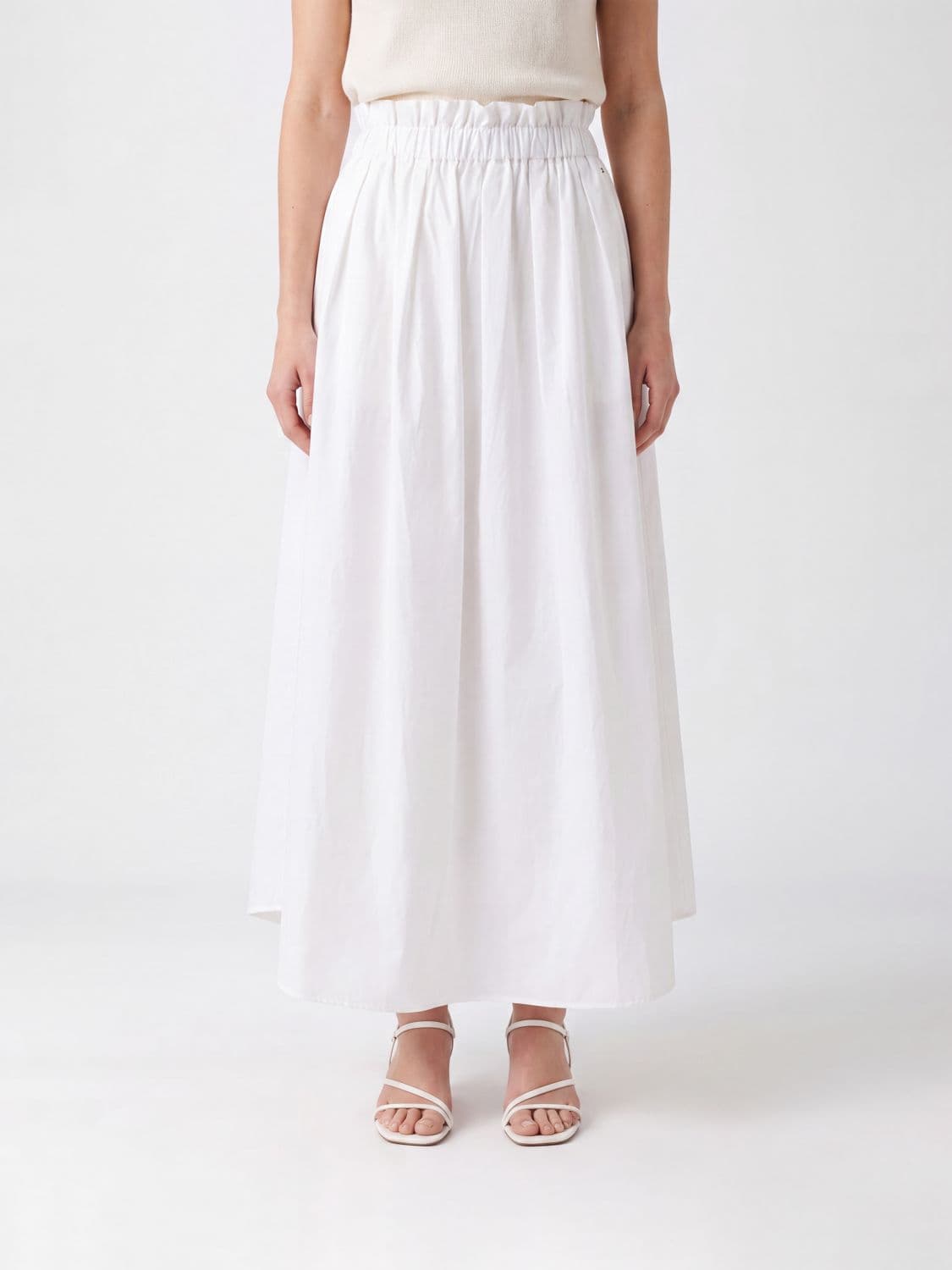 Herno High-Waisted A-Line Midi Skirt in Taffeta with Elasticated Waistband · 44