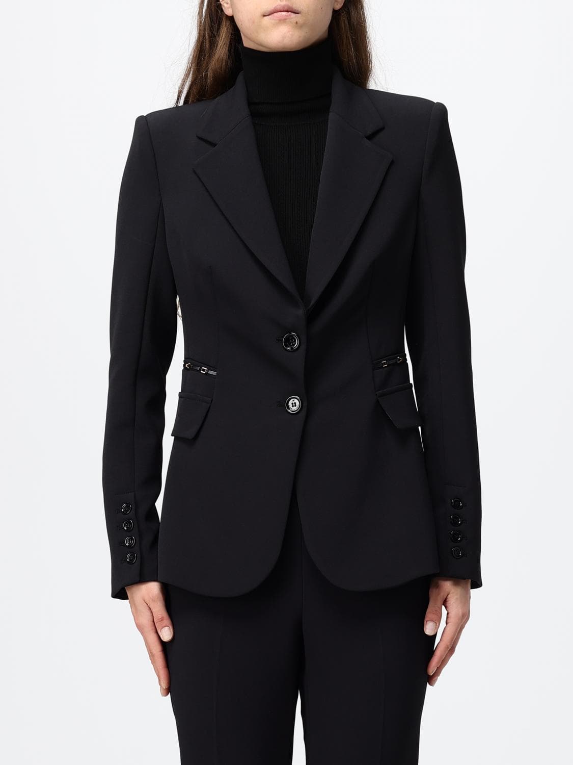 Elisabetta Franchi Cropped Single-Breasted Blazer with Peak Lapels and Slim Fit