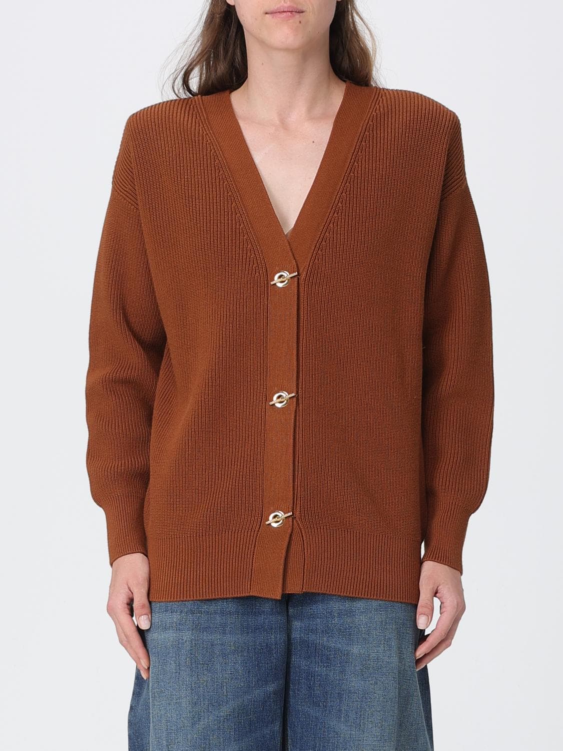 Elisabetta Franchi V-Neck Viscose Blend Cardigan with Dropped Shoulders