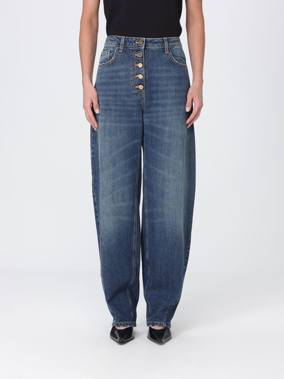 Elisabetta Franchi High-Waisted Baggy Jeans in Cotton Denim