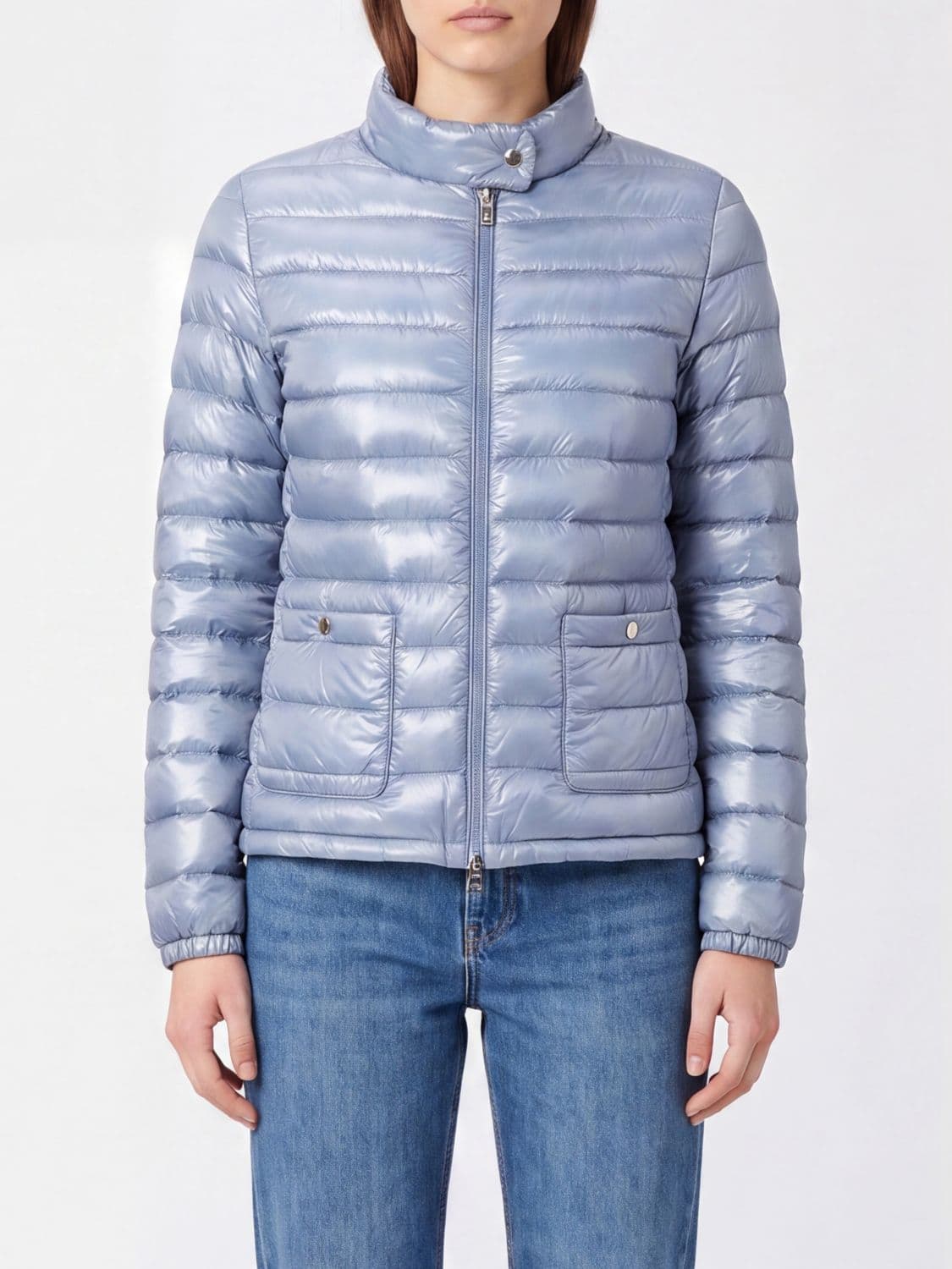 Herno Short Ultralight Nylon Down Jacket with Biker Collar and Zip · 44