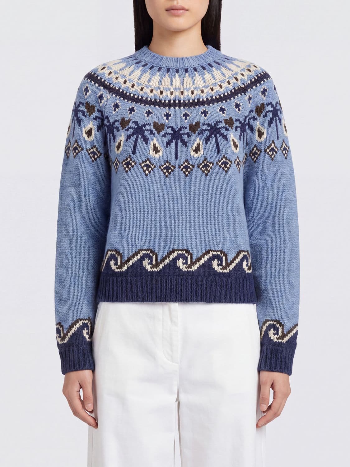 Alanui Crewneck Jumper in Virgin Wool with Ethnic Jacquard Motif
