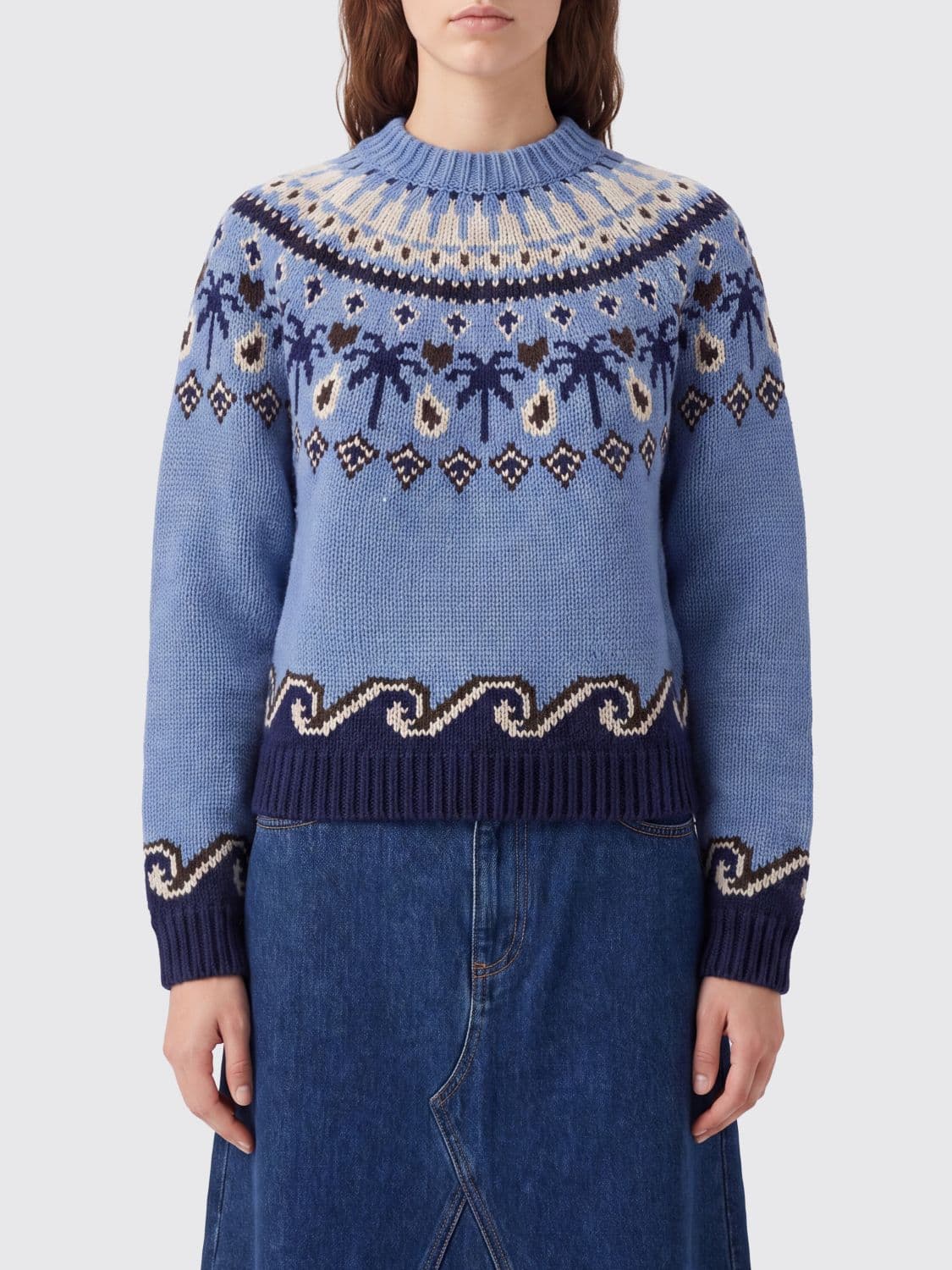 Alanui Crewneck Jumper in Virgin Wool with Ethnic Jacquard Motif · XS