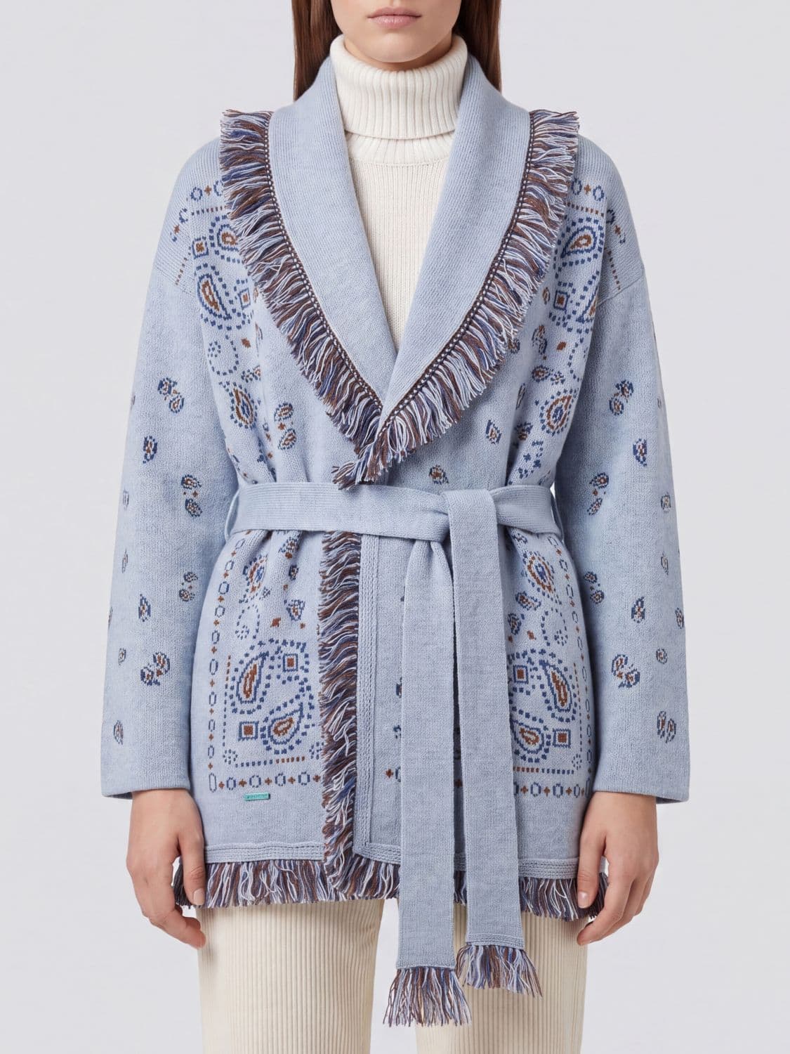 Alanui Bandana Motif Robe Cardigan in Cashmere with Fringes