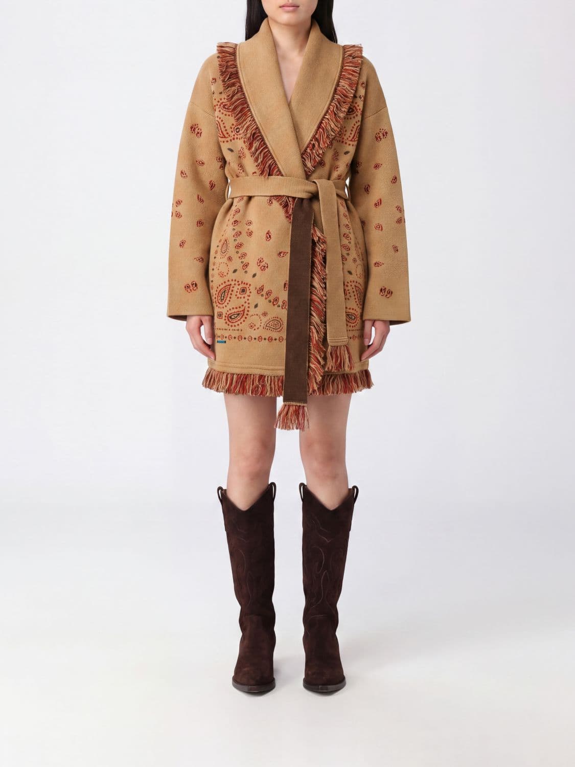 Alanui Bandana Motif Robe Cardigan in Cashmere with Fringes