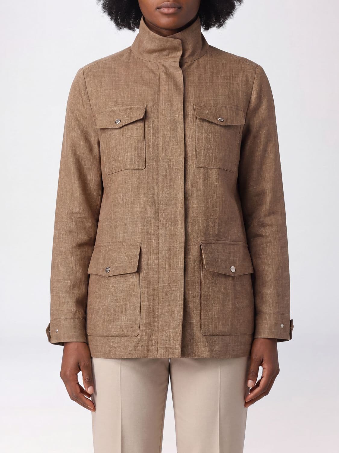 Herno Linen and Silk Blend Utility Jacket with High Neck