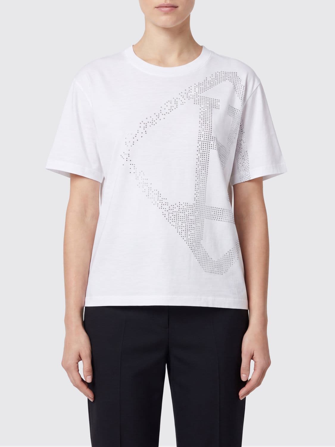 Herno Short-Sleeved Cotton T-shirt with Rhinestone Monogram