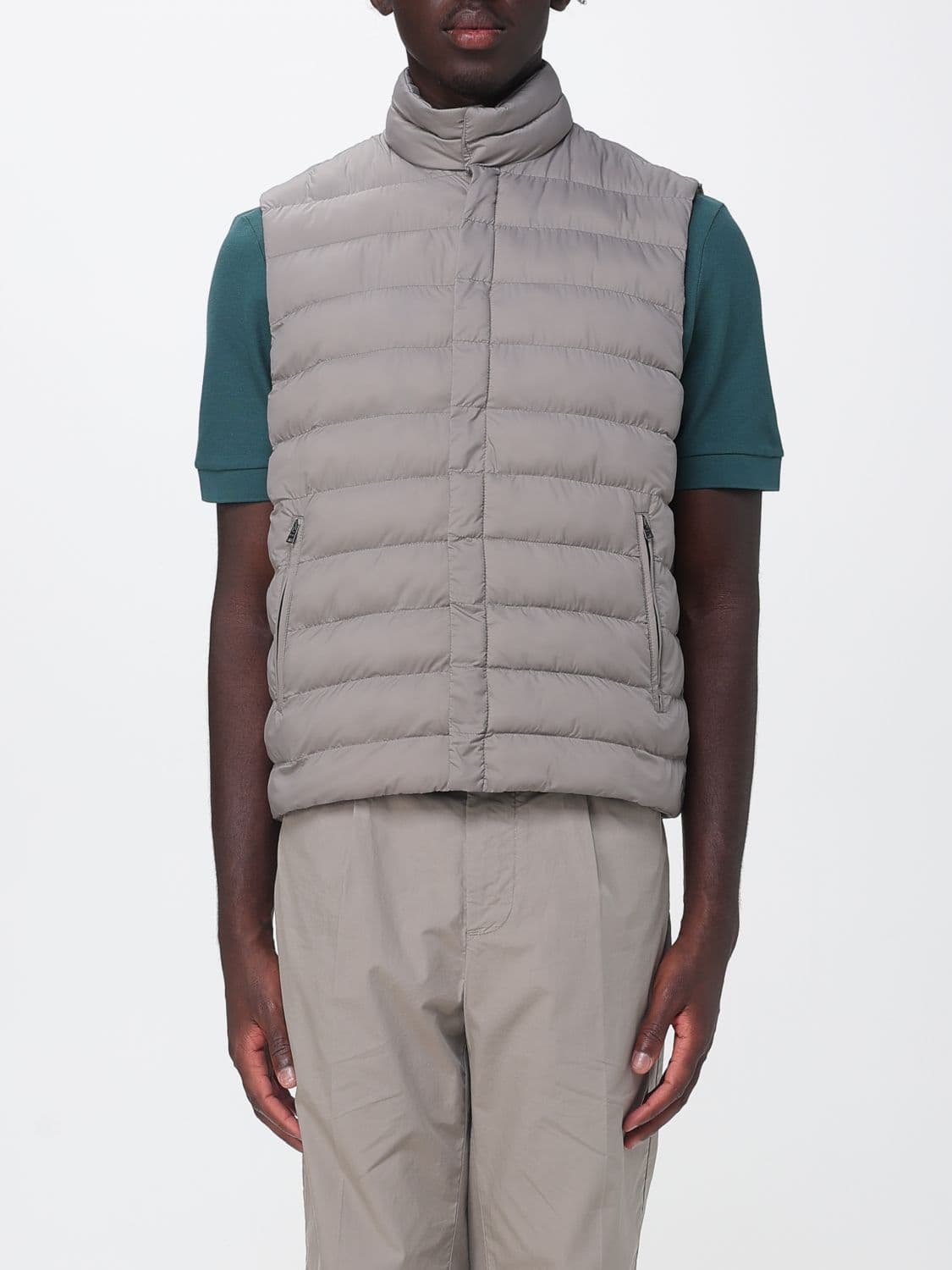 Herno Quilted and Padded Gilet in Technical Fabric with High Neck and Zip Pockets