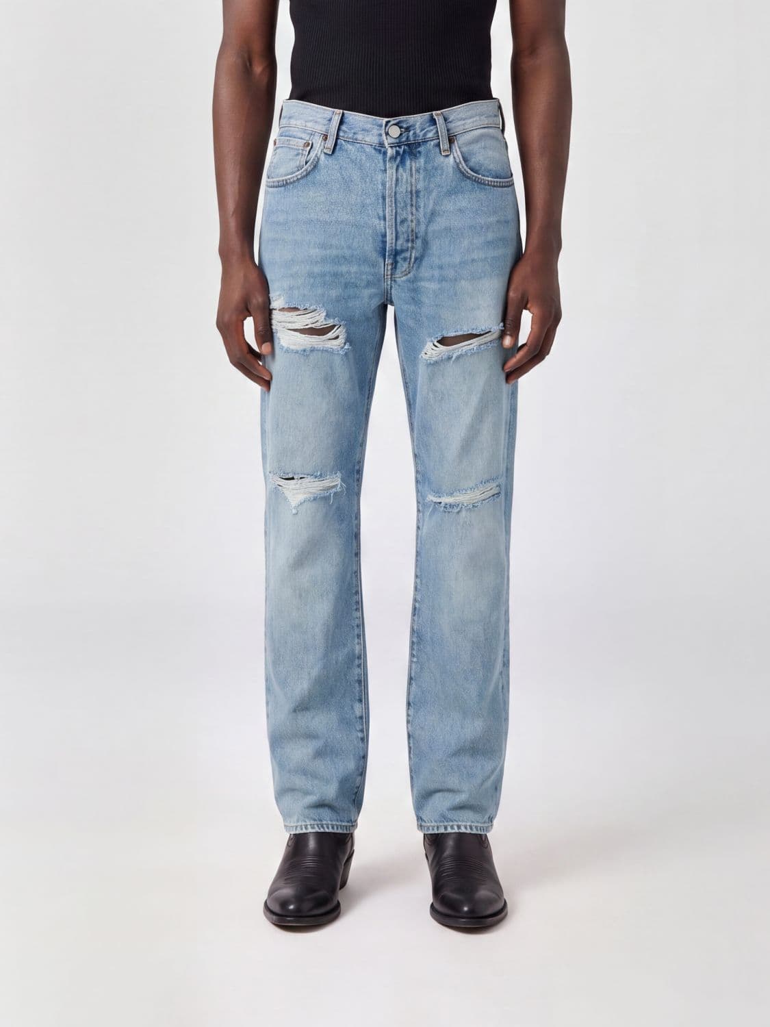 Acne Studios Straight Fit Distressed Organic Denim Jeans · M