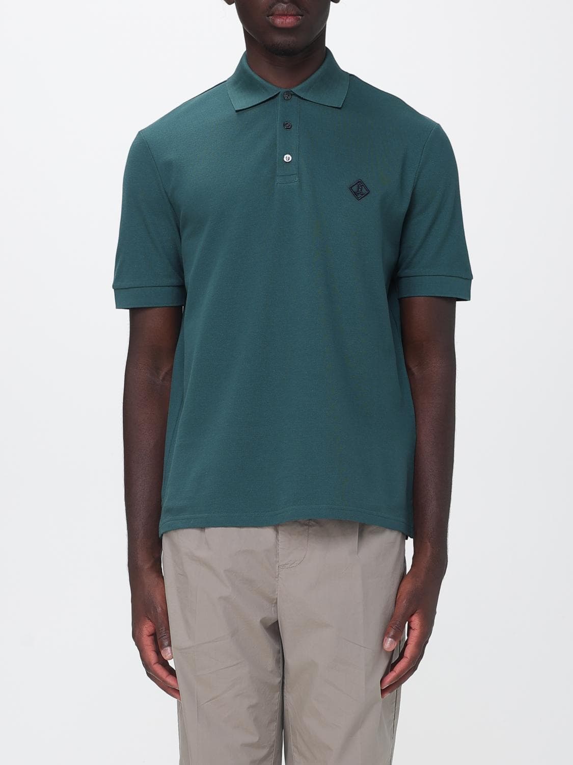 Herno Short-Sleeved Cotton Polo Shirt with Contrast Logo and Ribbed Collar