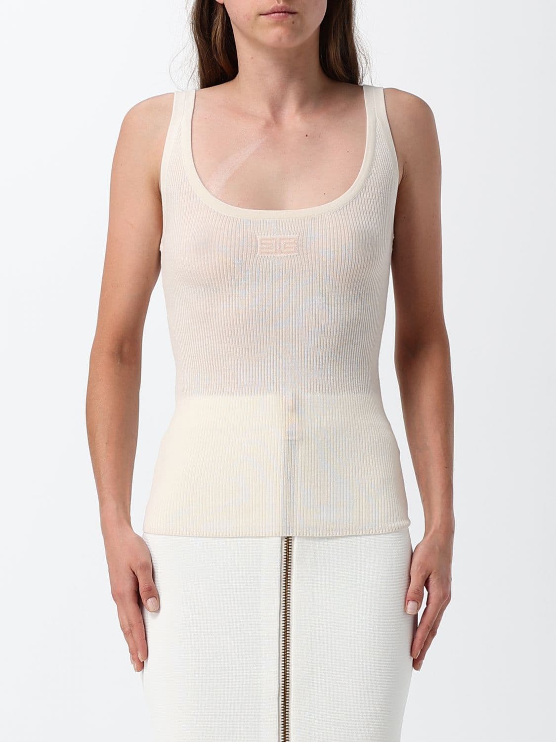 Elisabetta Franchi Slim Fit Wool Knit Top with Embroidered Logo