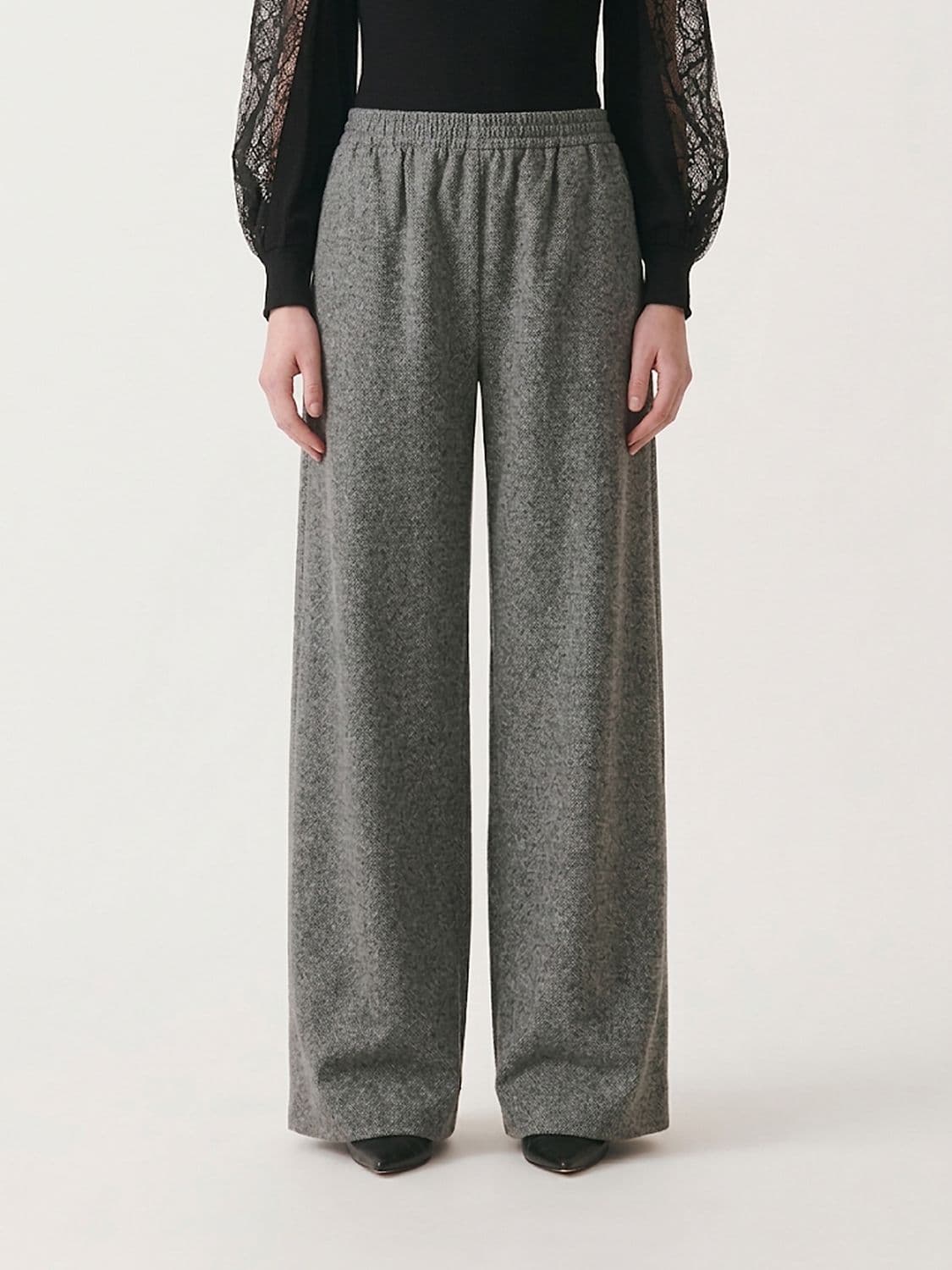 Fabiana Filippi Wool Blend Palazzo Trousers with Elastic Waist and Jewel Detail