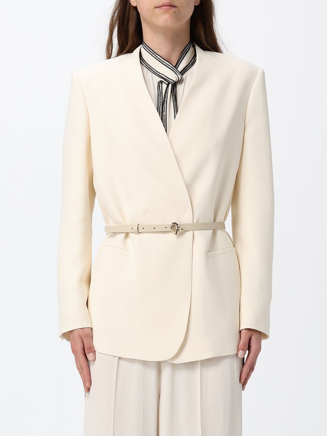 Fabiana Filippi Cropped Double-Breasted Blazer in Viscose Blend with Concealed Fastening
