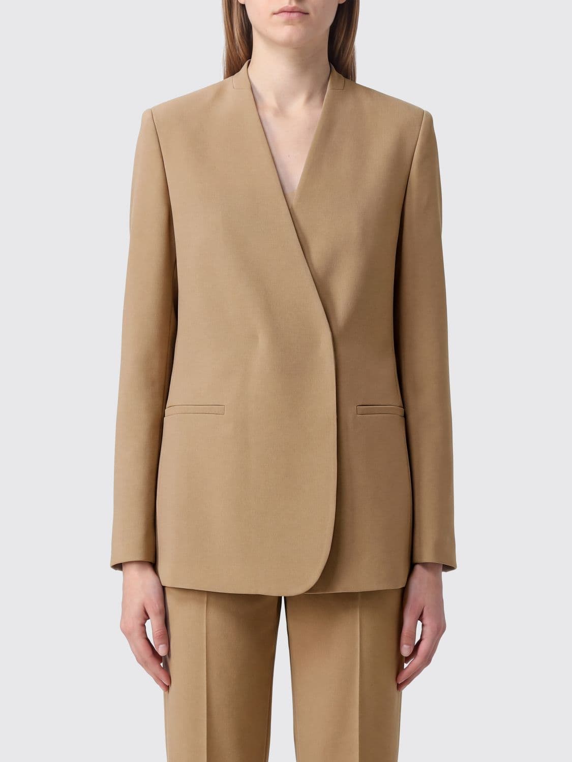 Fabiana Filippi Cropped Double-Breasted Blazer in Viscose Blend with Concealed Fastening