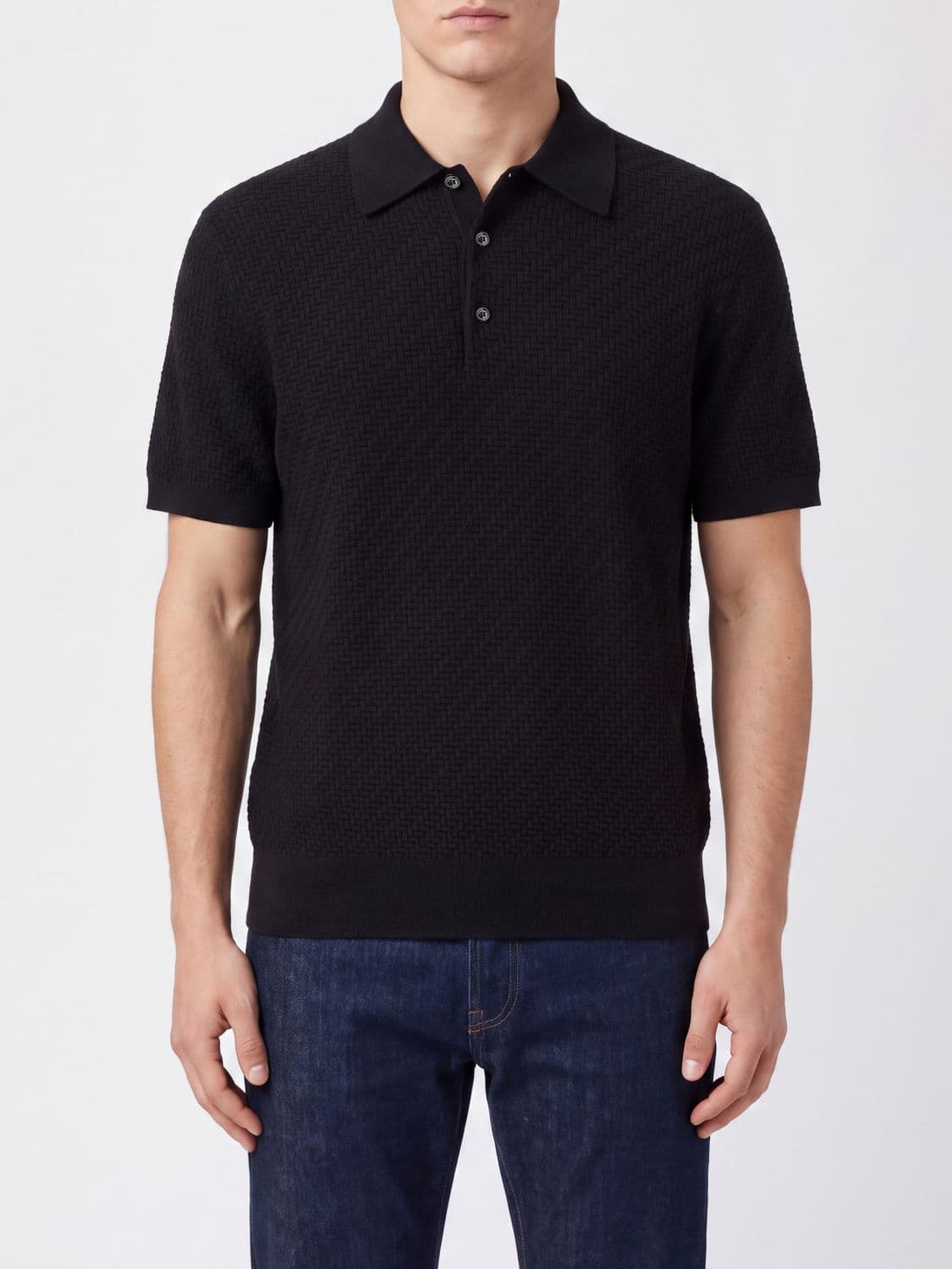 Brioni Slim Fit Knit Polo Shirt in Cotton with Ribbed Collar and Cuffs