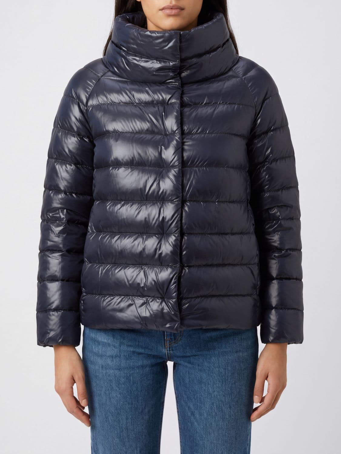 Herno Sofia Short Ultra-Light Nylon Down Jacket with High Neck