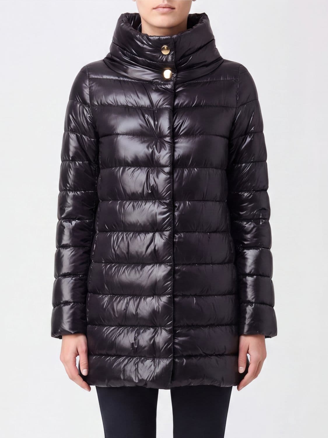 Herno Amelia Quilted Waterproof Nylon Down Coat with High Neck