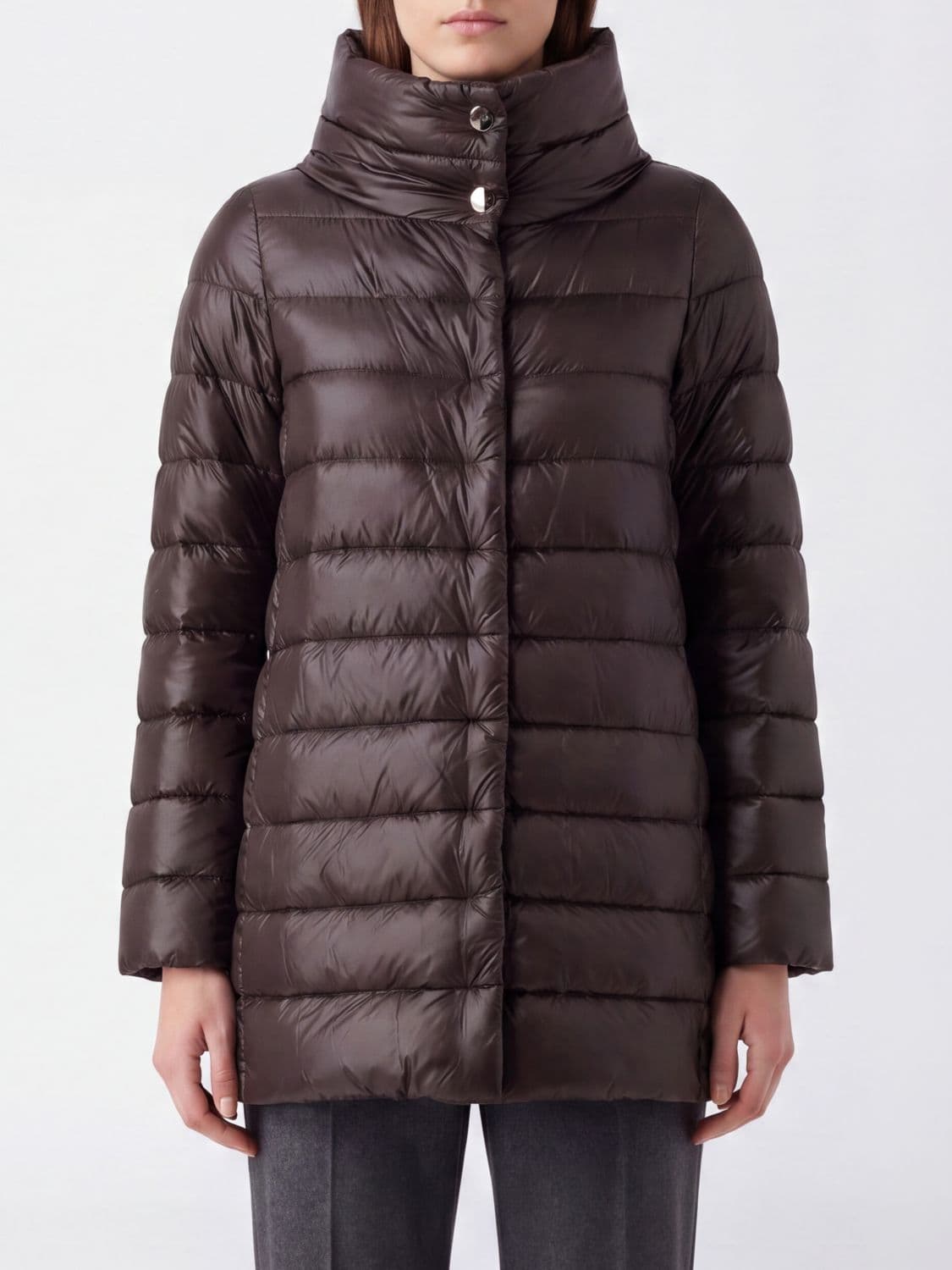 Herno Amelia Quilted Waterproof Nylon Down Coat with High Neck