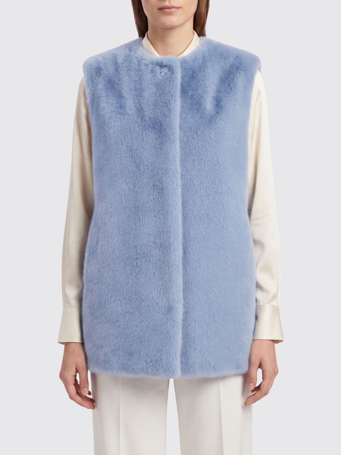 Herno Crewneck Faux Fur Gilet with Concealed Closure