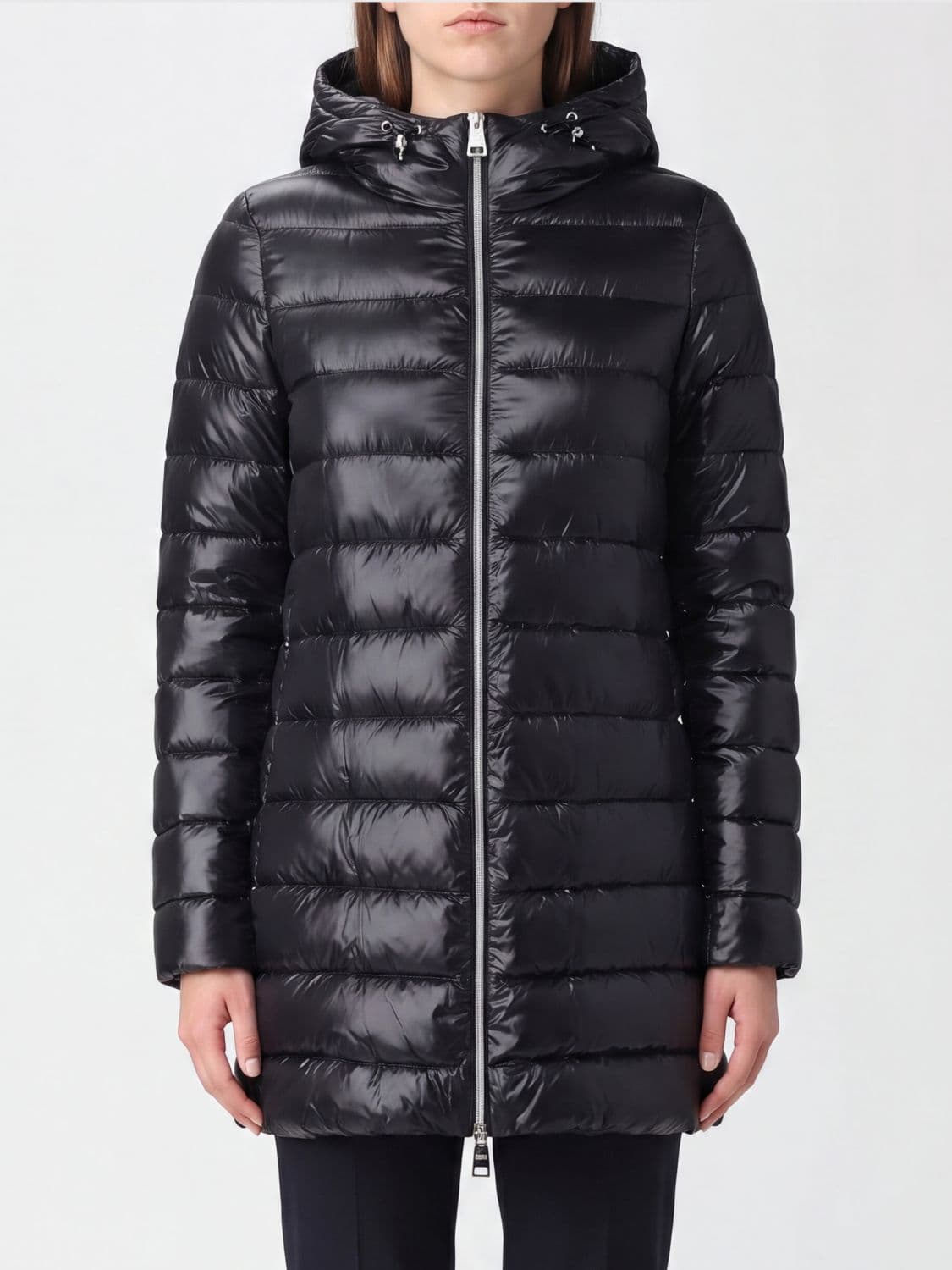Herno Long Quilted Nylon Hooded Puffer Coat with Down Padding