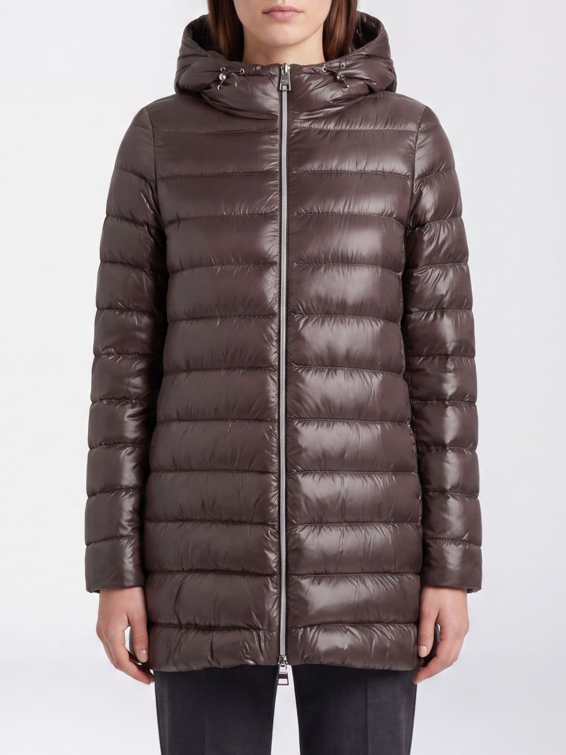 Herno Long Quilted Nylon Hooded Puffer Coat with Down Padding