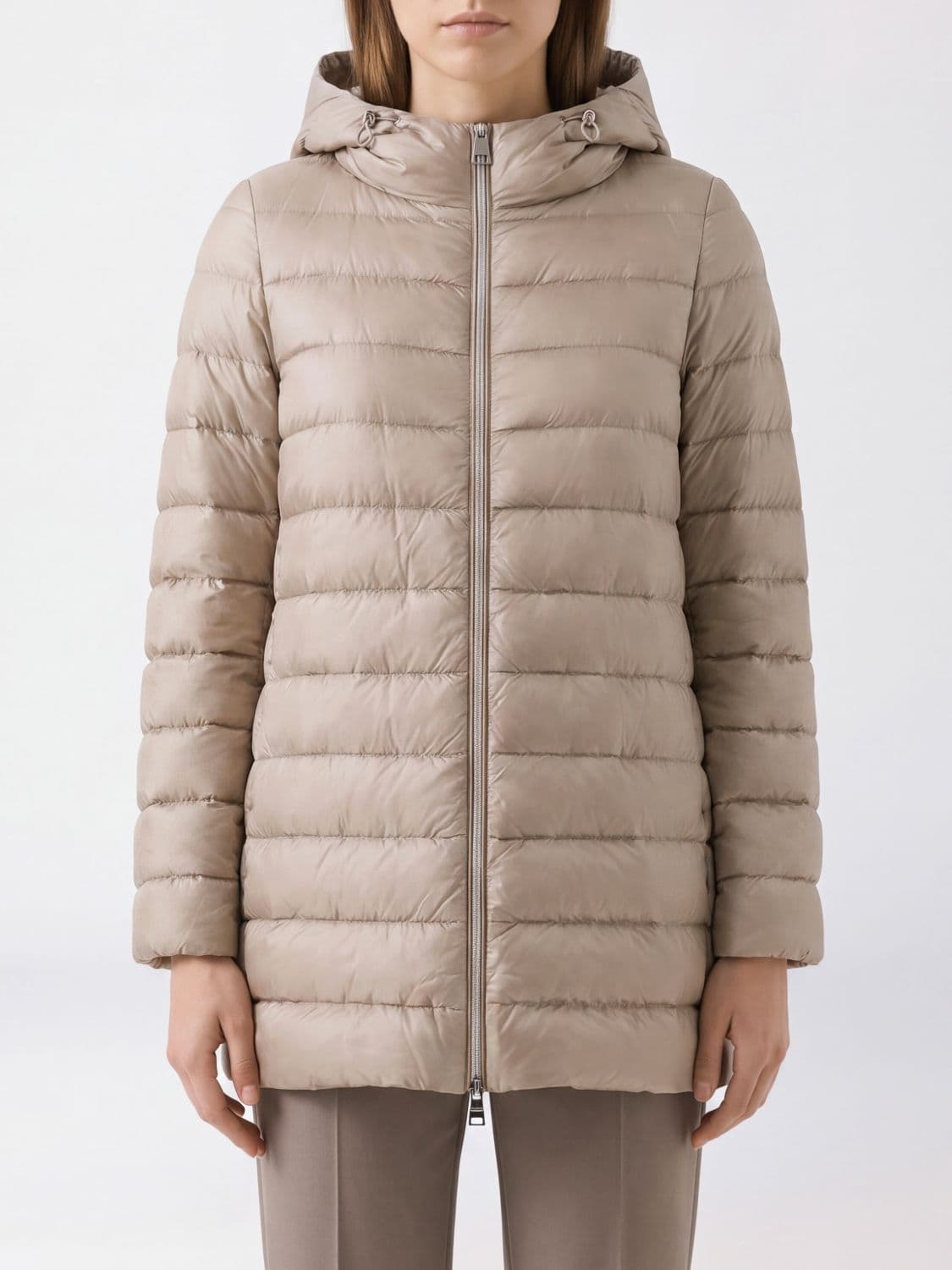 Herno Long Quilted Nylon Hooded Puffer Coat with Down Padding