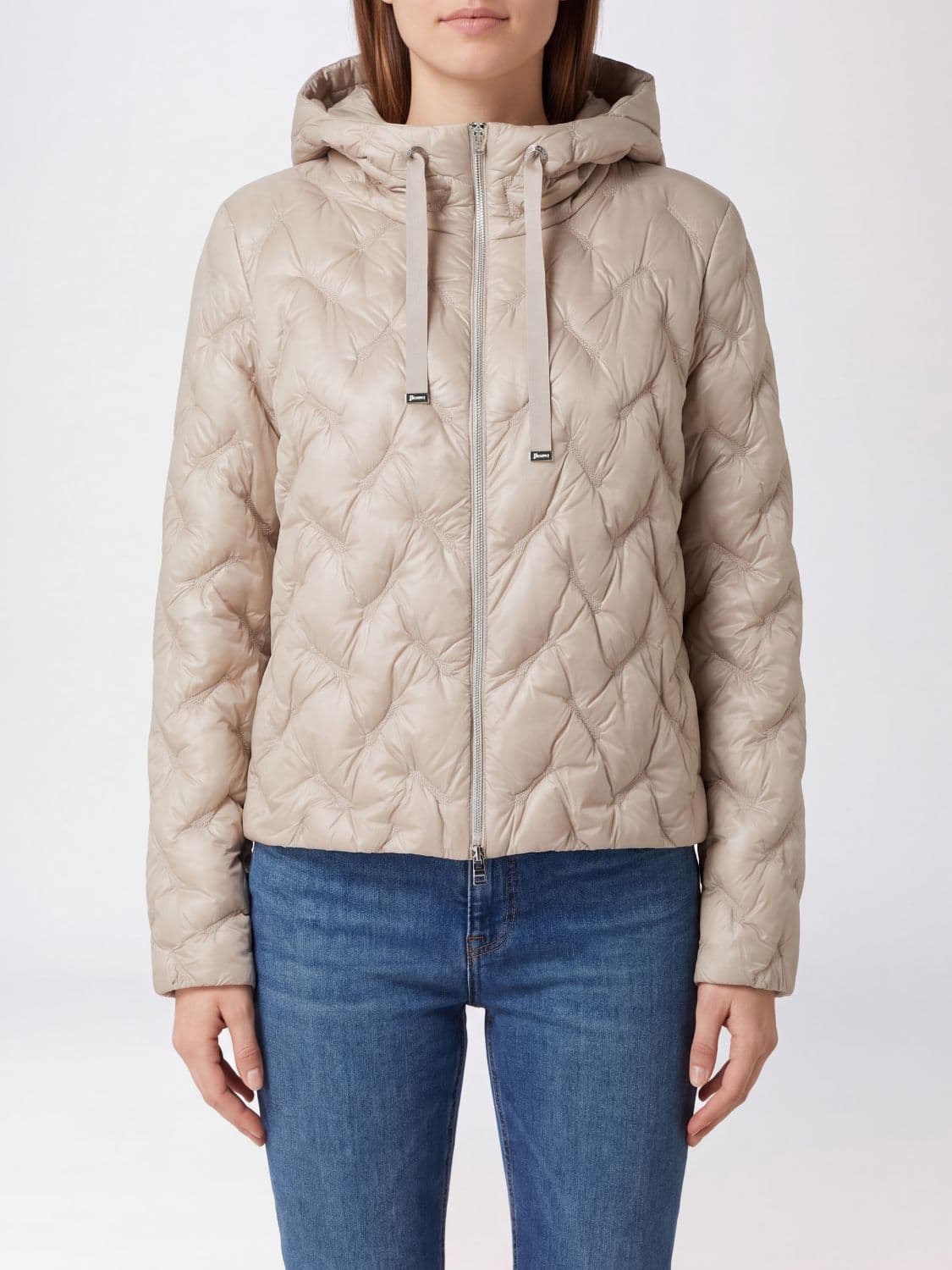 Herno Short Quilted Nylon Hooded Puffer Jacket with Zip Closure
