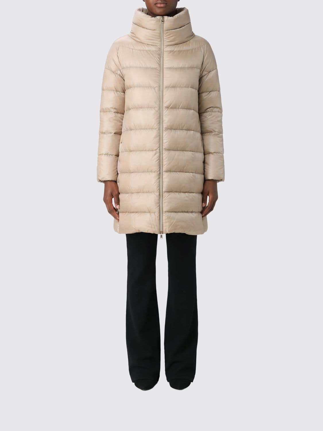 Herno Long Quilted Nylon Puffer Coat with High Neck and Down Padding