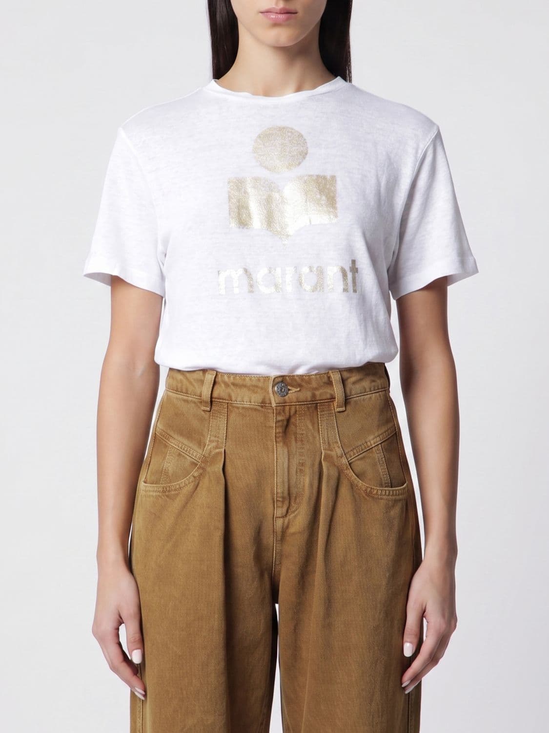 Isabel Marant Etoile Slim Fit Cotton T-shirt with Printed Logo