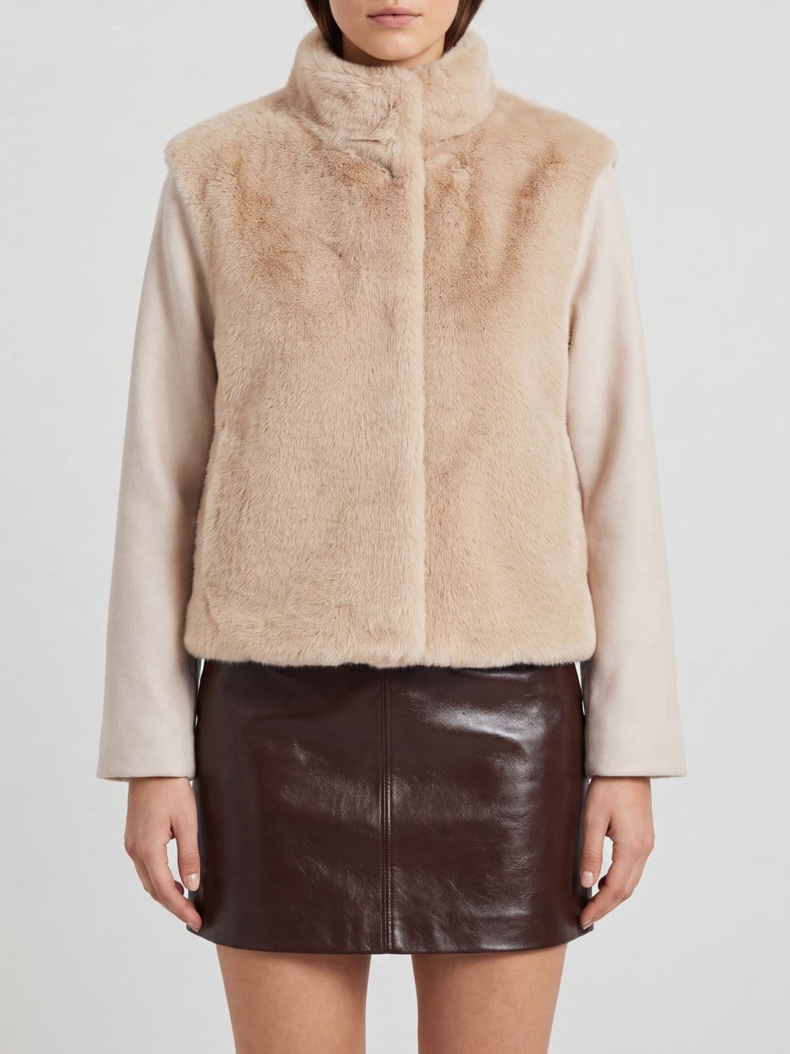 Herno High Neck Faux Fur Jacket with Concealed Closure
