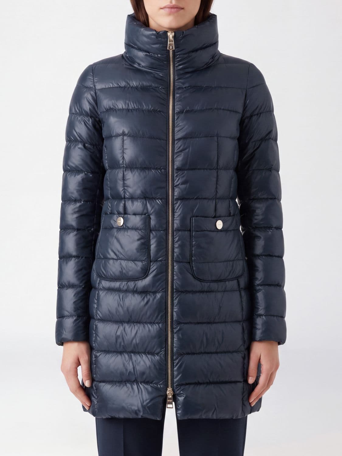 Herno Long Water-Repellent Nylon Down Jacket with High Neck and Slim Fit · 48
