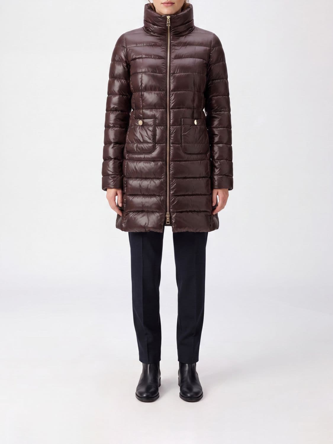 Herno Long Water-Repellent Nylon Down Jacket with High Neck and Slim Fit