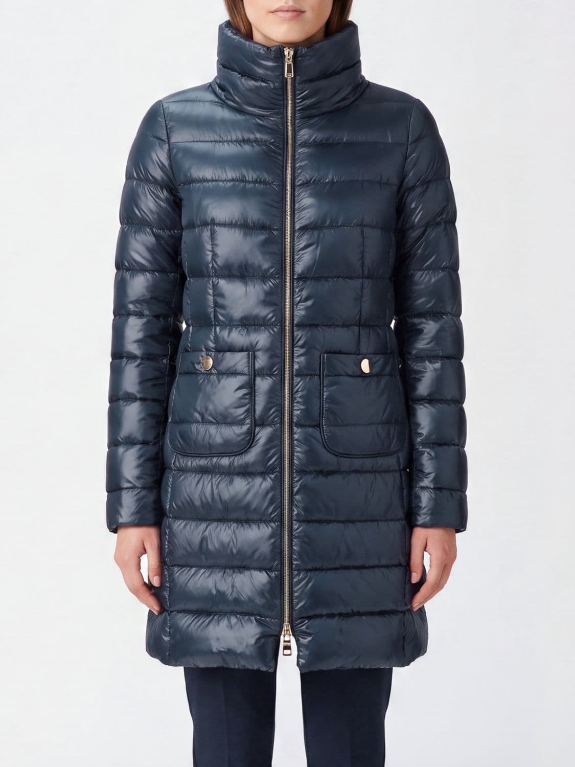 Herno Long Water-Repellent Nylon Down Jacket with High Neck and Slim Fit
