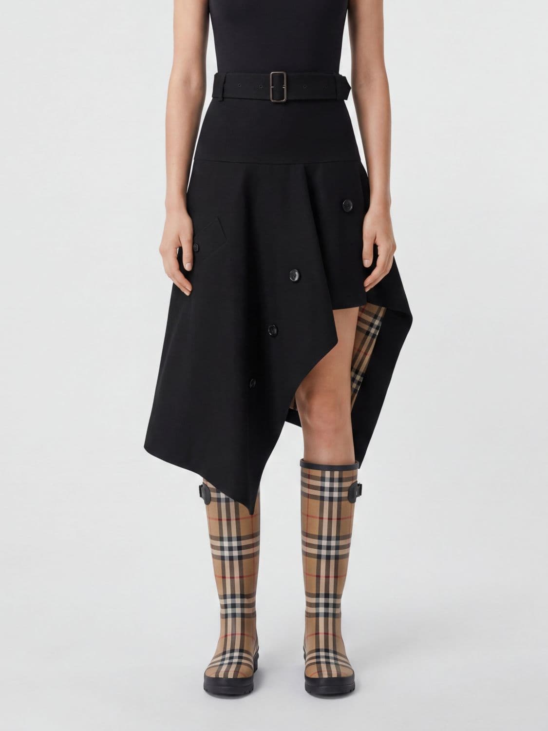 Burberry High-Waisted Asymmetrical Midi Skirt in Cotton with Belt Loops